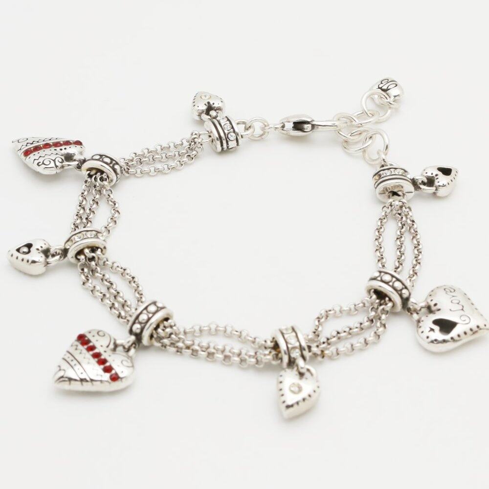 Designer BRIGHTON beaded Cubic Zirconia Heart Charms Bracelet - Picture 2 of 11